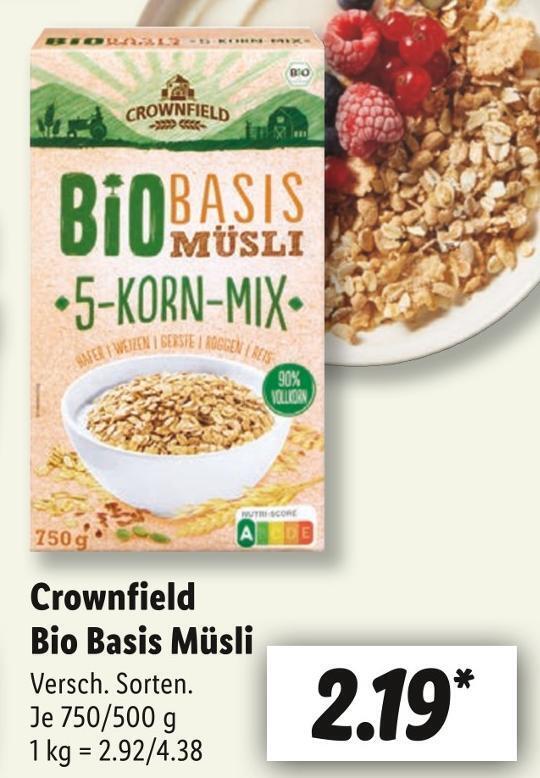 Crownfield bio basis müsli Angebot bei Lidl