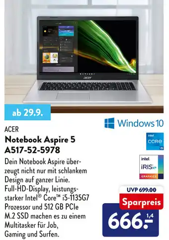 Aldi Süd Acer Notebook Aspire 5 (A517-52-5978) Angebot