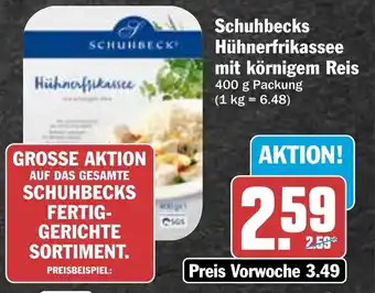 Hit Schuhbecks Hühnerfrikassee mit körnigem Reis 400 g Packung Angebot