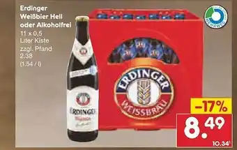 Netto Marken-Discount Erdinger weißbier hell oder alkoholfrei Angebot