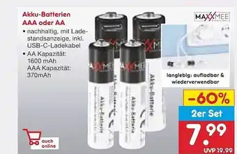 Netto Marken-Discount Akku-batterien aaa oder aa maxxmee Angebot