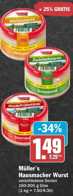 Hit Müller's Hausmacher Wurst 160-200 g Glas Angebot