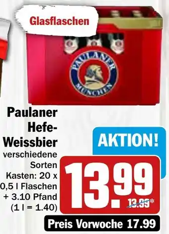 Hit Paulaner Hefe Weissbier 20x0,5 L Flaschen Angebot