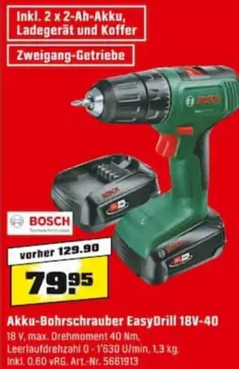 OBI Bosch Akku Bohrschrauber EasyDrill 18V-40 Angebot