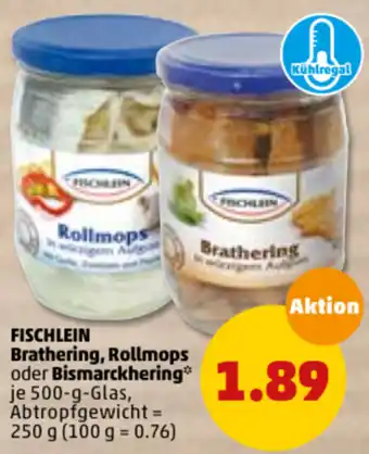 PENNY Fischlein Brathering, Rollmops oder Bismarckhering 500g Angebot