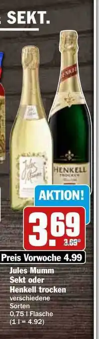 Hit Jules mumm sekt oder henkell trocken Angebot