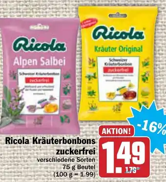 AEZ Ricola Kräuterbonbons zuckerfrei 75g Btl. Angebot