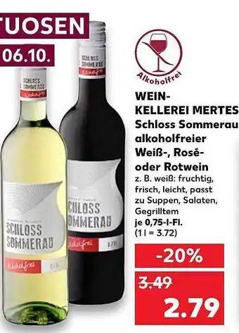 Kaufland Wein-kellerei mertes schloss sommerau alkoholfreier weiß-, rosé- oder rotwein Angebot