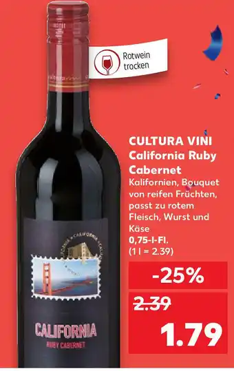 Kaufland Cultura Vini California Ruby Cabernet 0,75L Angebot