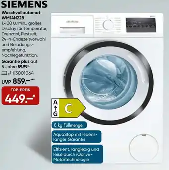 Galeria Siemens Waschvollautomat WM14N228 Angebot