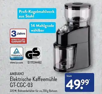 Aldi Nord Ambiano elektrische kaffeemühle gt-cgc-03 Angebot