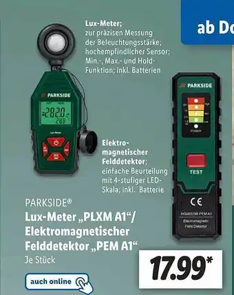 Lidl Parkside lux-meter plxm a1 oder elektromagnetischer felddetektor pem a1 Angebot