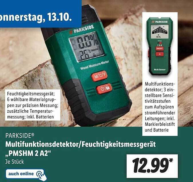 Parkside multifunktionsdetektor oder feuchtigkeitsmessgerät pmshm 2 a2