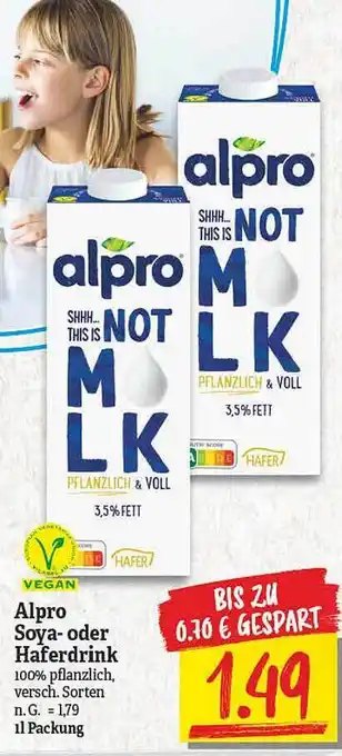 NP Discount Alpro soya oder haferdrink Angebot