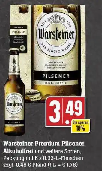 Scheck-in-Center Warsteiner premium pilsener, alkoholfrei Angebot