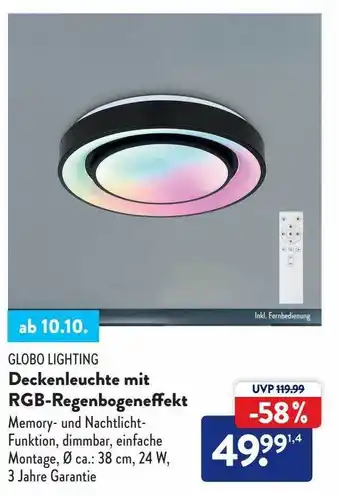 Aldi Nord Globo lighting deckenleuchte mit rgb-regenbogeneffekt Angebot