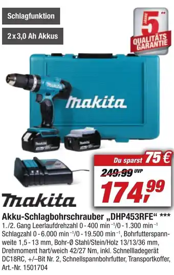 toom Baumarkt Makita Akku Schlagbohrschrauber ,,DHP453RFE" Angebot