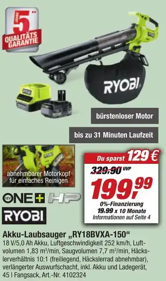 toom Baumarkt Ryobi Akku Laubsauger ,,RY18BVXA-150" Angebot