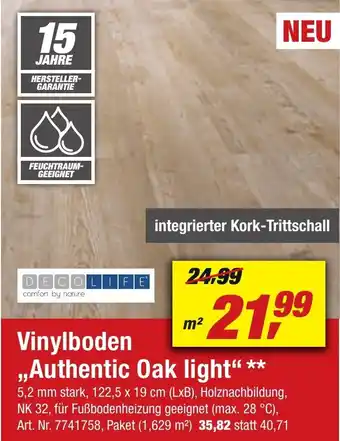 toom Baumarkt Vinylboden ,,Authentic Oak Light" Angebot