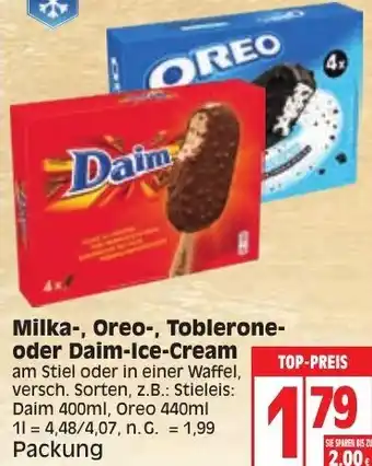 Edeka Milka, Oreo, Toblerone oder Daim Ice Cream Angebot