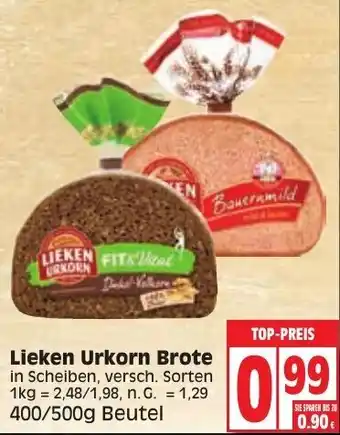 Edeka Lieken Urkorn Brote 400/500g Beutel Angebot