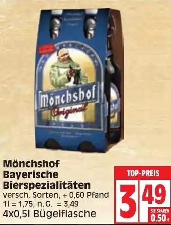 Edeka Mönchshof Bayerische Bierspezialitäten 4x0,5 L Bügelflasche Angebot