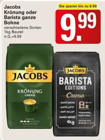 WEZ Jacobs Krönung oder Barista ganze Bohne 1kg Beutel Angebot