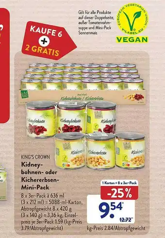 Aldi Süd King's crown kidneybohnen- oder kichererbsen- mini-pack Angebot