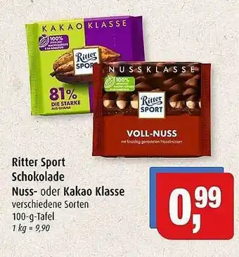 Markant Markt Ritter sport schokolade nuss- oder kakao klasse Angebot