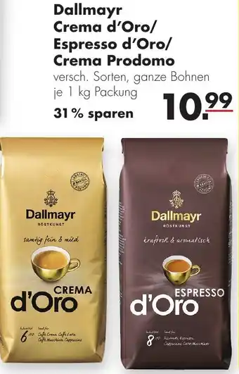 Handelshof Dallmayr Crema d'Oro/Espresso d'Oro/Crema Prodomo 1 kg Packung Angebot