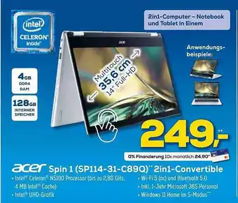 Euronics XXL Acer spin 1 (sp114-31-c89q) 2in1-convertible Angebot