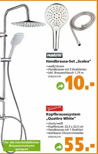 Globus Baumarkt Primaster handbrause-set scalea oder trendline kopfbrausesystem „quattro white“ Angebot