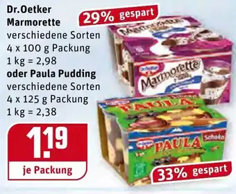 REWE Dr. Oetker Marmorette 4 x 100g oder Paula Pudding 4 x 125g Angebot