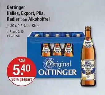 V Markt Oettinger helles, exports, pils, radler oder alkoholfrei Angebot