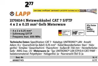 Conrad Lapp 2170614-1 netzwerkkabel cat 7 s-ftp 4 x 2 x 0.25 mm2 gelb meterware Angebot