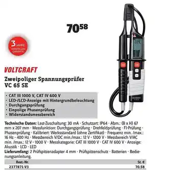 Conrad Voltcraft zweipoliger spannungsprüfer vc 65 se Angebot