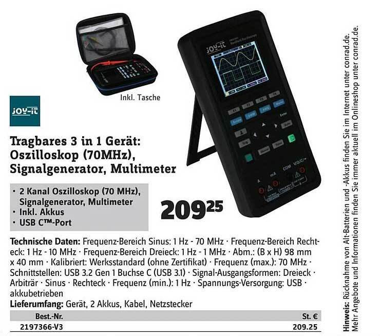 Joyit oszilloskop (70mhz), signalgenerator, multimeter Angebot bei Conrad