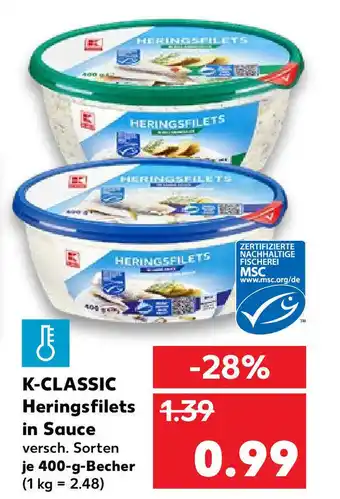 Kaufland K-Classic Heringsfilets in Sauce 400g Becher Angebot