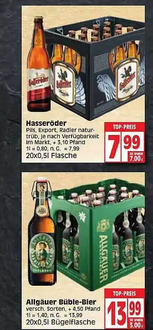 Edeka Hasseröder oder allgäuer büble-bier Angebot