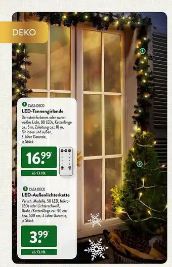 Aldi Süd Casa deco led-tannengirlande oder led-außenlichterkette Angebot