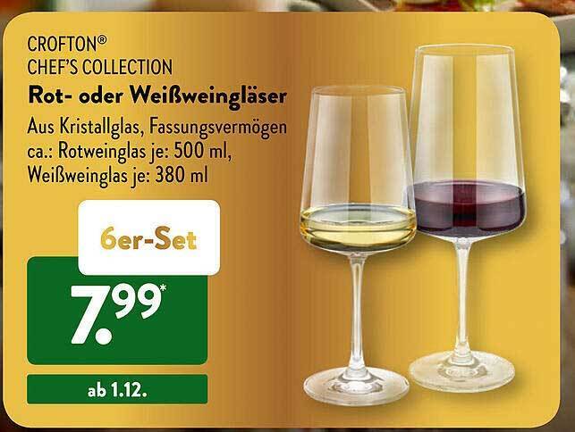 Crofton chef's collection rot- oder weißweingläser Angebot bei Aldi Süd