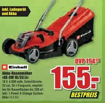 B1 Discount Baumarkt Einhell Akku Rasenmäher GE-CM 18/33 Li Angebot