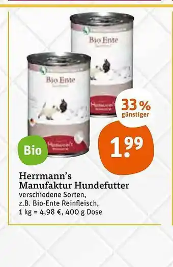 tegut Herrmann's Manufaktur Hundefutter 400g Angebot