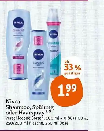 tegut Nivea Shampoo, Spülung Oder Haarspray 250/200ml Angebot