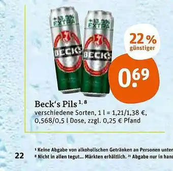 tegut Beck's Pils 0,5L Angebot