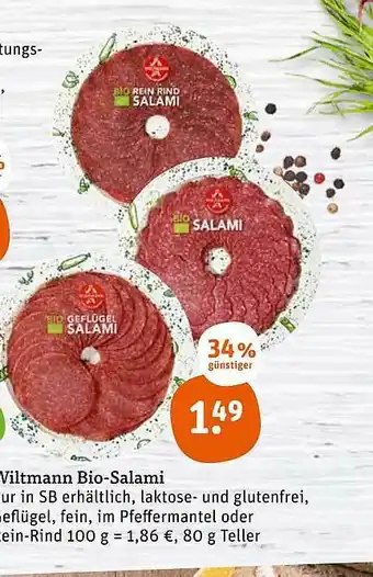 tegut Wiltmann Bio Salami 80g Angebot