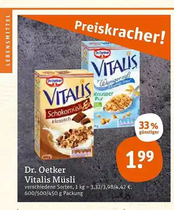 tegut Dr. Oetker Vitalis Müsli 600/500/450g Angebot