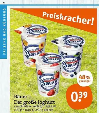 tegut Bauer Der Große Joghurt 250g Becher Angebot