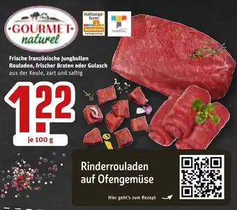 REWE Frische Französische Jungbullen Rouladen, frischer Braten oder Gulasch 100 g Angebot