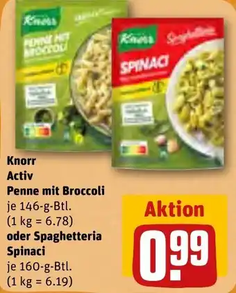 REWE Knorr Activ Penne mit Broccoli 146 g oder Spaghetteria Spinaci 160 g Btl. Angebot